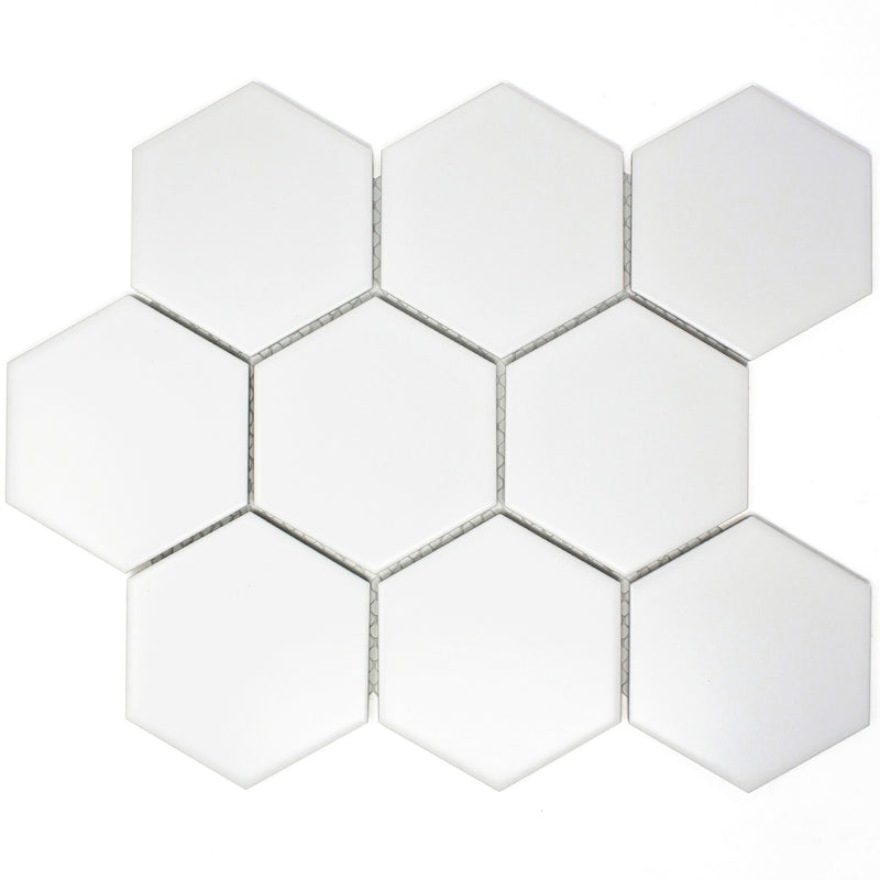 BT-PM03  M Size Hexagon White Porcelain Satin Mosaic Tile