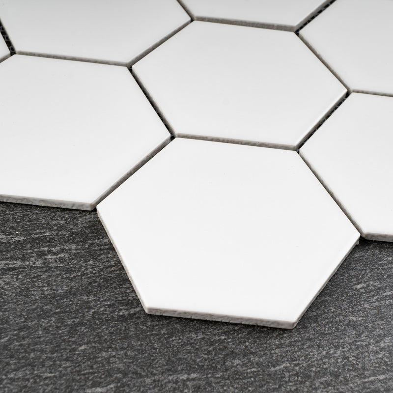 BT-PM03  M Size Hexagon White Porcelain Satin Mosaic Tile