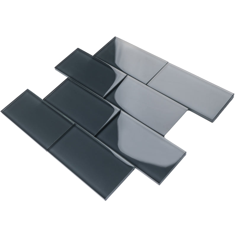 CSA-06  Dark Grey 3X6 Glass Subway Tile
