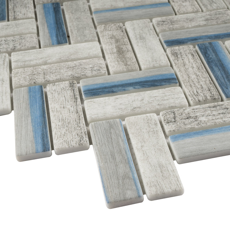 REGL-09  Recycle Glass Blue Herringbone Mosaic Tile