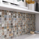 Classic Roman Wood Beige 11.82 in. x 11.82 in. Squares Glossy Glass Mosaic Tile