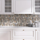 Classic Roman Wood Beige 11.82 in. x 11.82 in. Squares Glossy Glass Mosaic Tile