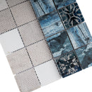 Classic Roman Art Blue 11.82 in. x 11.82 in. Squares Glossy Glass Mosaic Tile