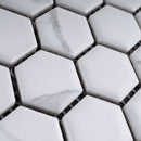 Porcetile White Cararra 10.24 in. x 11.82 in. Hexagon Matte Porcelain Mosaic Wall and Floor Tile