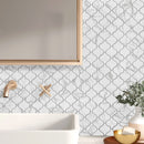 Porcetile White Cararra 9.69 in. x 11.03 in. Arabesque Matte Porcelain Mosaic Wall and Floor Tile
