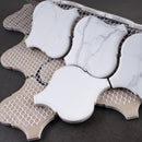 Porcetile White Cararra 9.69 in. x 11.03 in. Arabesque Matte Porcelain Mosaic Wall and Floor Tile