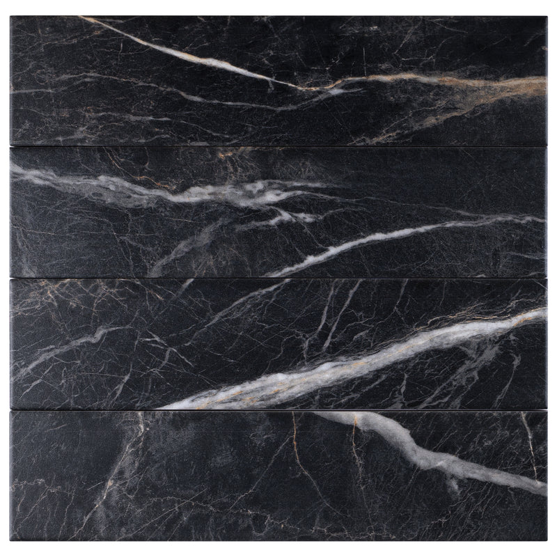 ELEGANCE 3.15"x12.99" Matte Porcelain Floor and Wall Tile - Marquina Gold