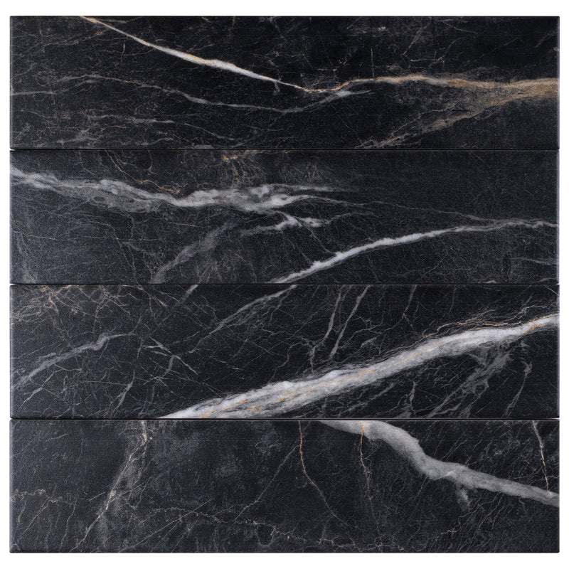 ELEGANCE 3.15"x12.99" Matte Porcelain Floor and Wall Tile - Marquina Gold