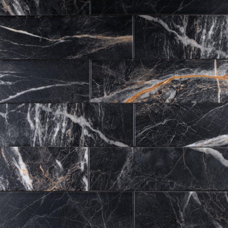 ELEGANCE 3.15"x12.99" Matte Porcelain Floor and Wall Tile - Marquina Gold