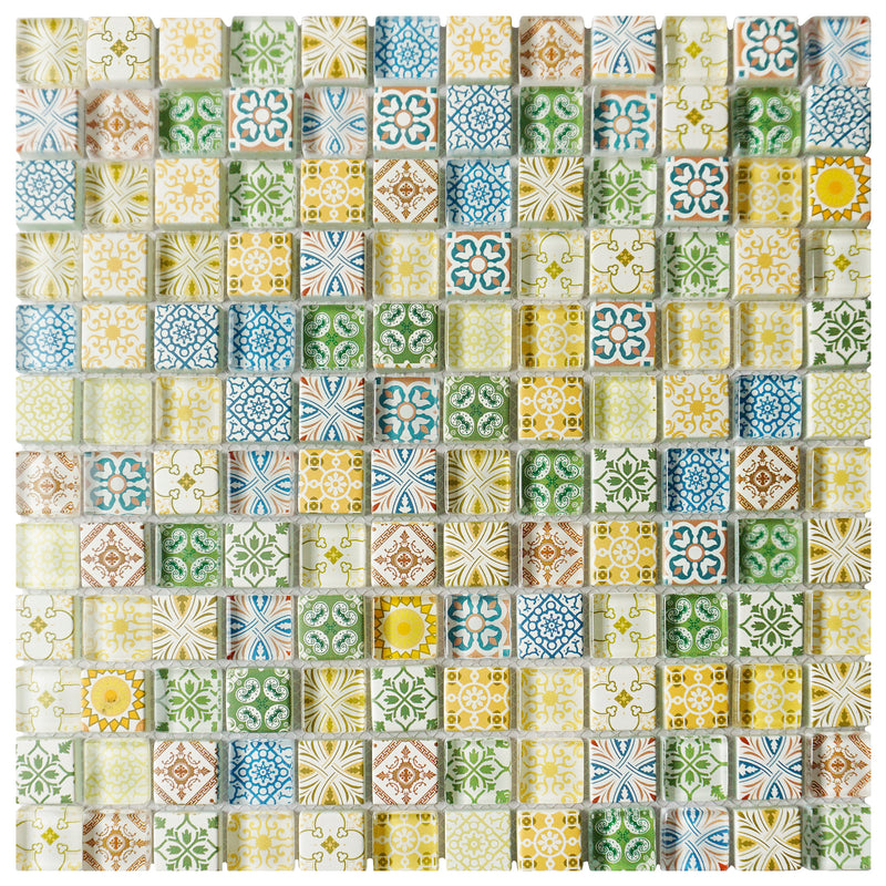 Mediterranean Gold 11.82 in. x 11.82 in. Squares Glossy Glass Mosaic Tile