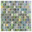 Mediterranean Green 11.82 in. x 11.82 in. Squares Glossy Glass Mosaic Tile