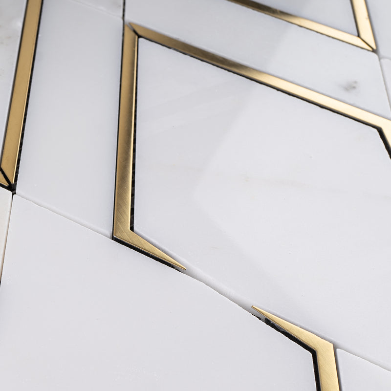 Natural Blanco White Gold 14.1 in. x 8.9 in. Geometric Polished Marble Mosaic Tile