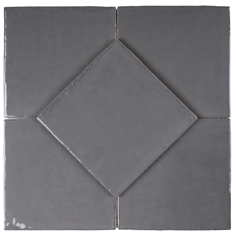 NEW COUNTRY  5.9"x5.9" Polished Ceramic Wall Tile - Asfalt Charcoal Gray