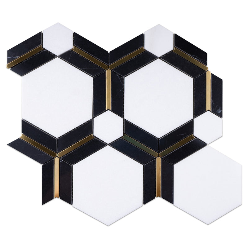 Natural Dorato White Gold 11.11 in. x 9.61 in. Hexagon Polished Marble Mosaic Tile