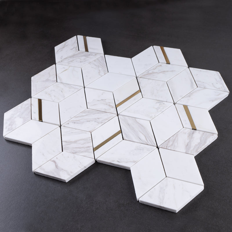 Natural Dorato White Gold 11.42 in. x 13.39 in. Hexagon Polished Marble Mosaic Tile