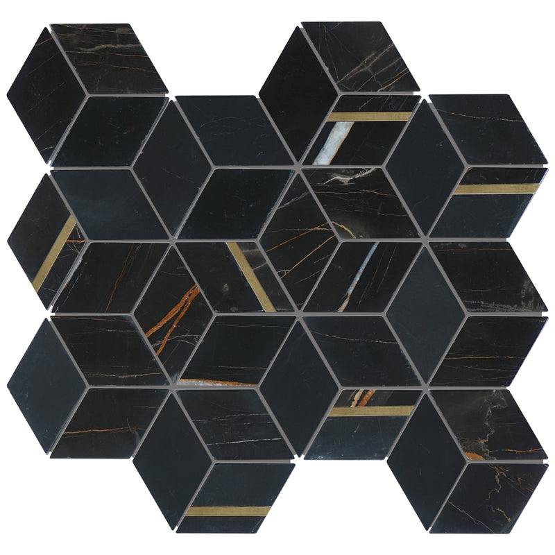 Natural Dorato Black Gold 11.42 in. x 13.39 in. Hexagon Polished Marble Mosaic Tile
