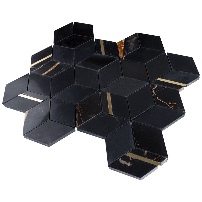 Natural Dorato Black Gold 11.42 in. x 13.39 in. Hexagon Polished Marble Mosaic Tile