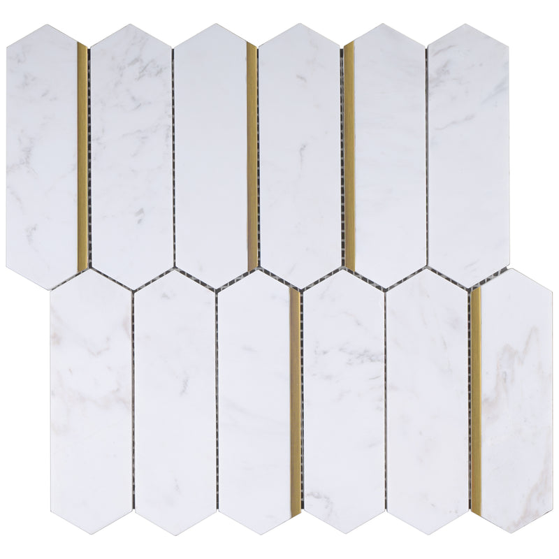 Natural Dorato White Gold 11.23 in. x 11.62 in. Picket Polished Marble Mosaic Tile