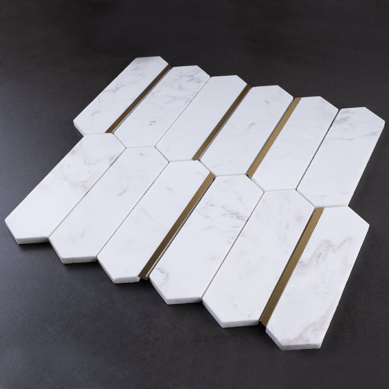 Natural Dorato White Gold 11.23 in. x 11.62 in. Picket Polished Marble Mosaic Tile