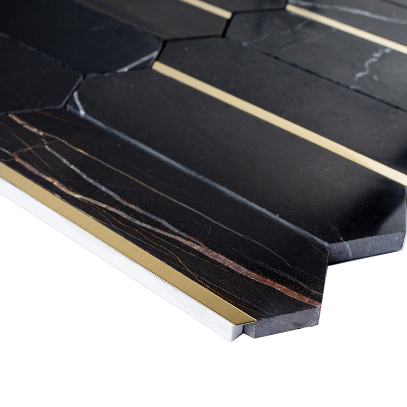 Natural Dorato Black Gold 11.23 in. x 11.62 in. Picket Polished Marble Mosaic Tile