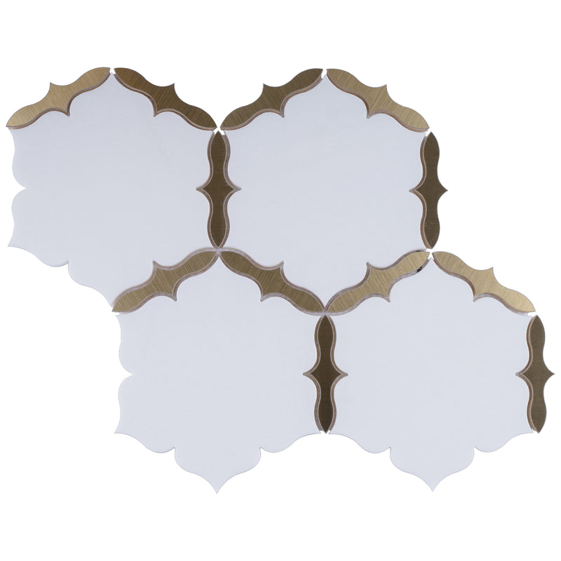 Natural Dorato White Gold 10.24 in. x 11.82 in. Herringbone Polished Marble Mosaic Tile