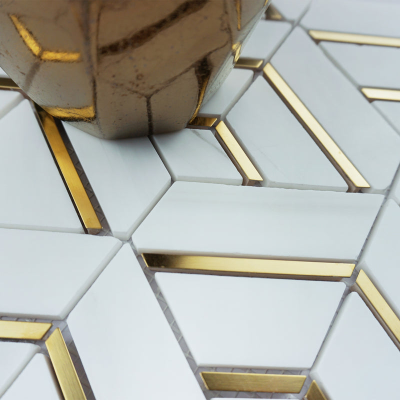 Natural Dorato White Gold 12.01 in. x 11.58 in. Hexagon Polished Marble Mosaic Tile