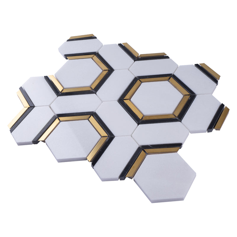 Natural Dorato White Gold 12.05 in. x 11.26 in. Basketweave Polished Marble Mosaic Tile