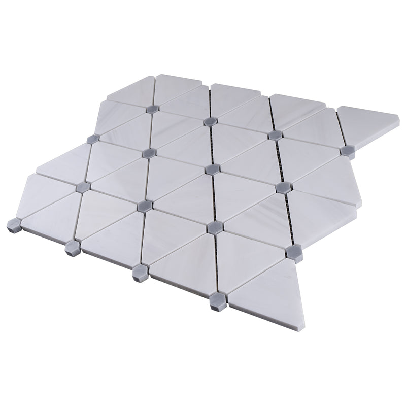 Natural White and Gray 12.01 in. x 11.74 in. Geometric Polished Marble Mosaic Tile