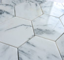 Natural White 12.01 in. x 10.44 in. Hexagon Polished Marble Mosaic Tile