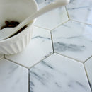 Natural White 12.01 in. x 10.44 in. Hexagon Polished Marble Mosaic Tile