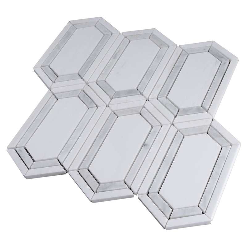 Natural White and Gray 12.01 in. x 12.01 in. Geometric Polished Marble Mosaic Tile