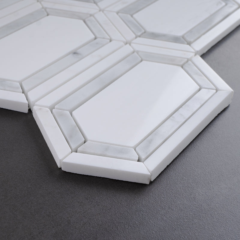 Natural White and Gray 12.01 in. x 12.01 in. Geometric Polished Marble Mosaic Tile