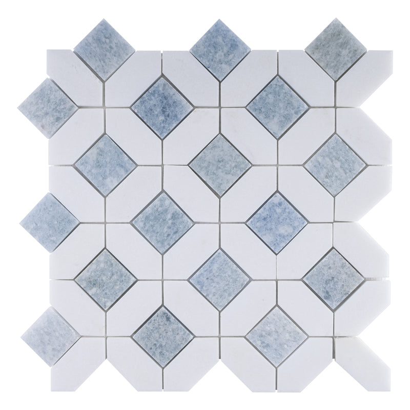 Natural Blue 12.01 in. x 12.01 in. Geometric Polished Marble Mosaic Tile