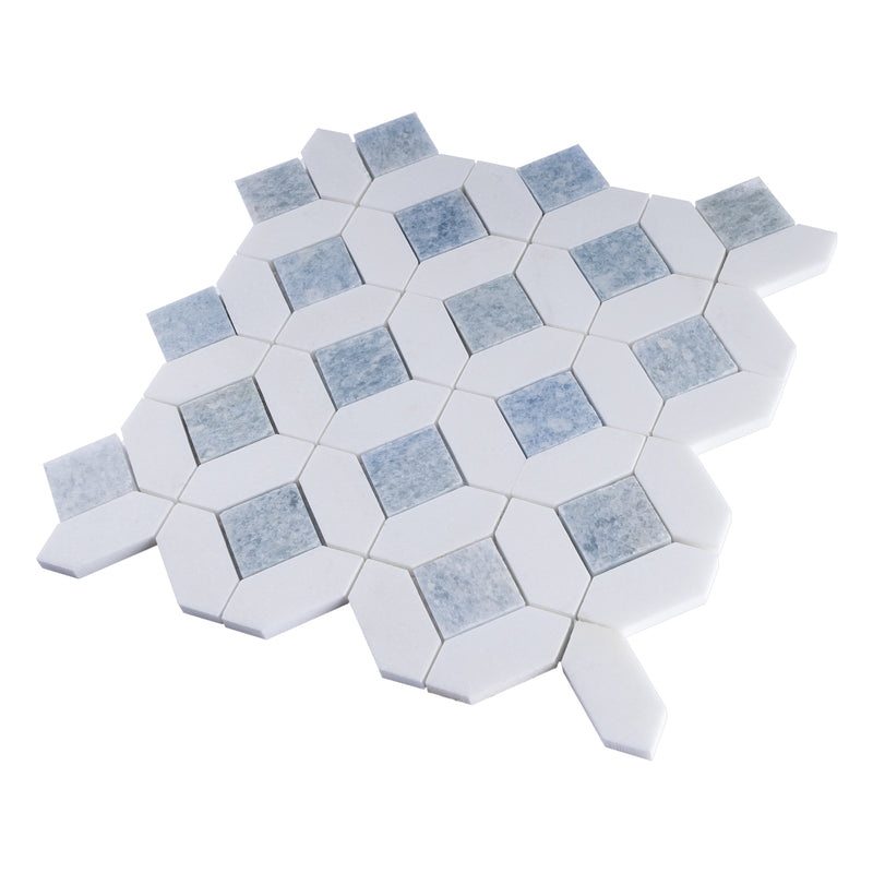 Natural Blue 12.01 in. x 12.01 in. Geometric Polished Marble Mosaic Tile