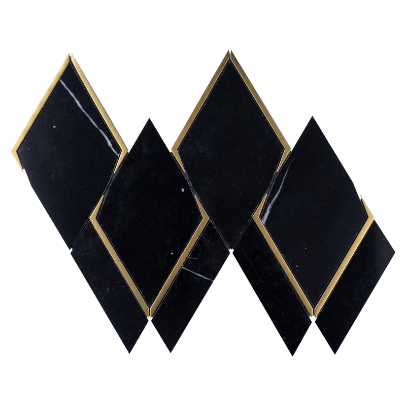 Natural Blanco Black Gold 14.1 in. x 8.9 in. Geometric Polished Marble Mosaic Tile