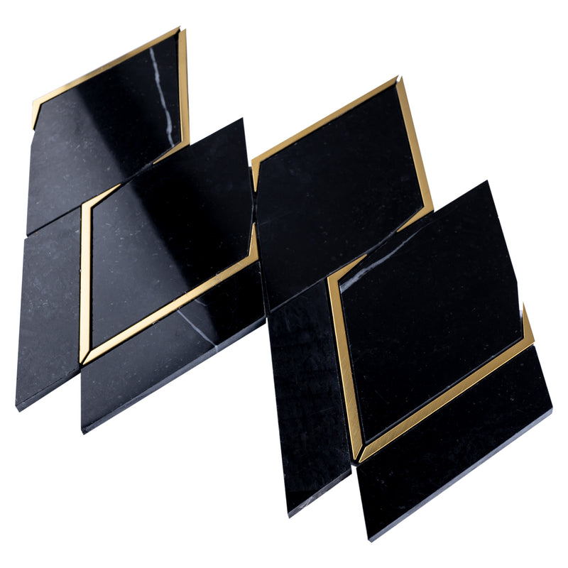 Natural Blanco Black Gold 14.1 in. x 8.9 in. Geometric Polished Marble Mosaic Tile