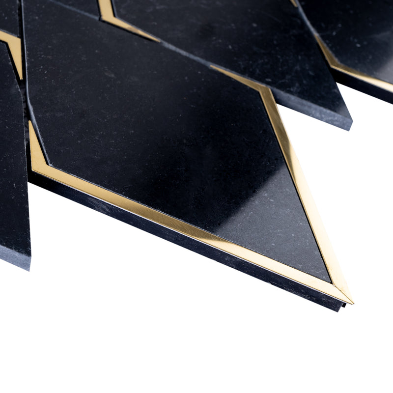Natural Blanco Black Gold 14.1 in. x 8.9 in. Geometric Polished Marble Mosaic Tile