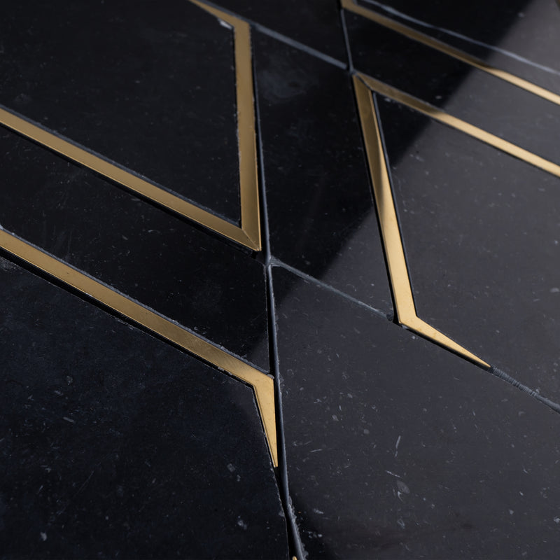 Natural Blanco Black Gold 14.1 in. x 8.9 in. Geometric Polished Marble Mosaic Tile