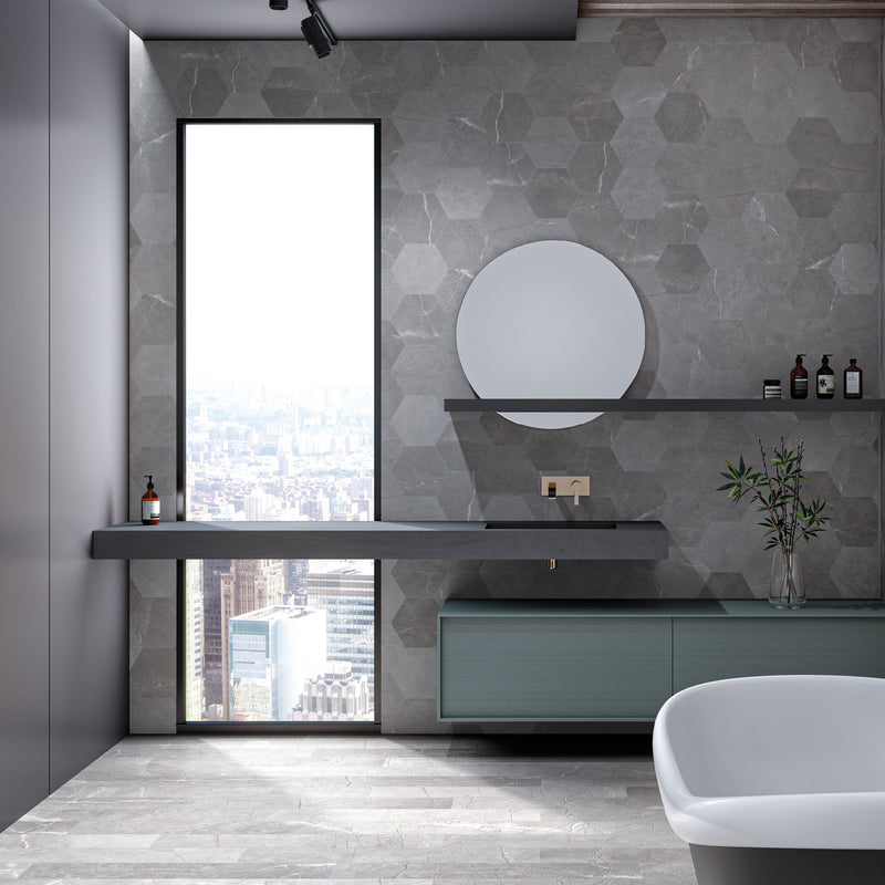 ELEGANCE 7.7"x8.9" Matte Porcelain Floor and Wall Tile - Dark Gray