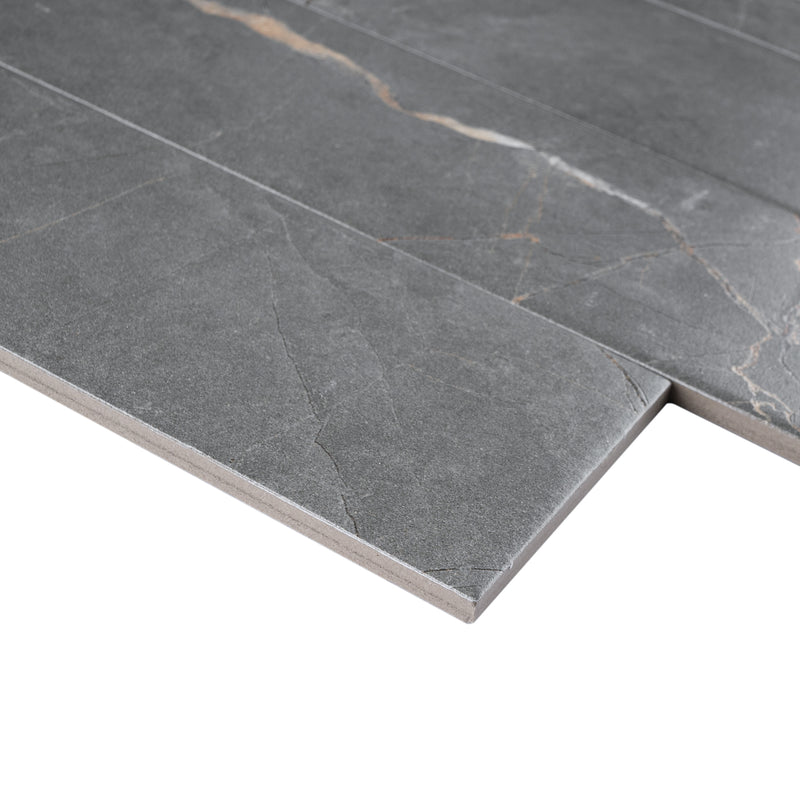 ELEGANCE 3.15"x12.99" Matte Porcelain Floor and Wall Tile - Dark Gray