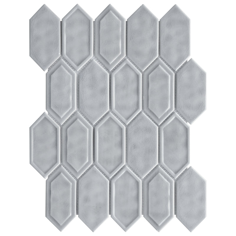 Classic Gray 13.31 in. x 10.24 in. Picket Glossy Glass Mosaic Tile
