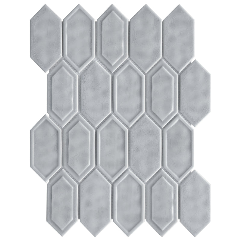 Classic Gray 13.31 in. x 10.24 in. Picket Glossy Glass Mosaic Tile