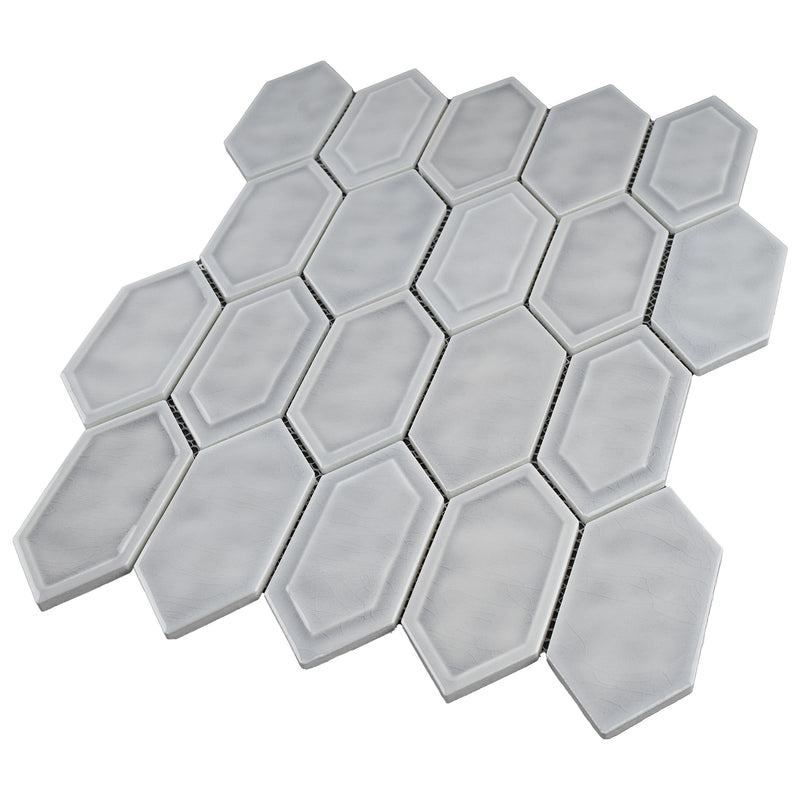 Classic Gray 13.31 in. x 10.24 in. Picket Glossy Glass Mosaic Tile