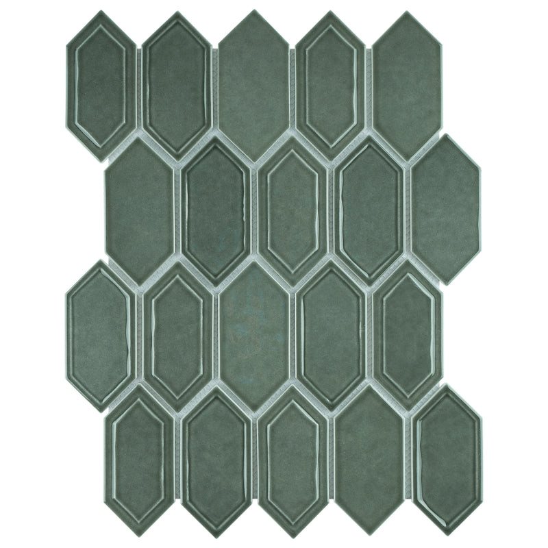 Classic Green 13.31 in. x 10.24 in. Picket Glossy Glass Mosaic Tile