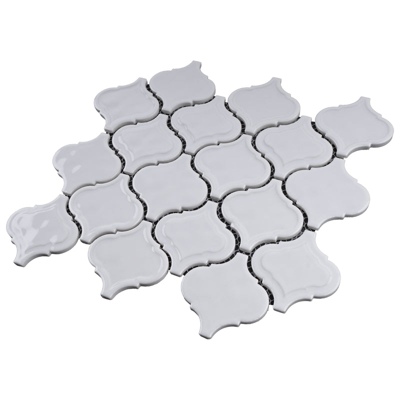 Classic White 10.36 in. x 9.38 in. Arabesque Glossy Glass Mosaic Tile
