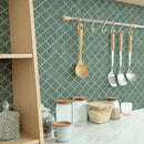 Classic Green 10.36 in. x 9.38 in. Arabesque Glossy Glass Mosaic Tile