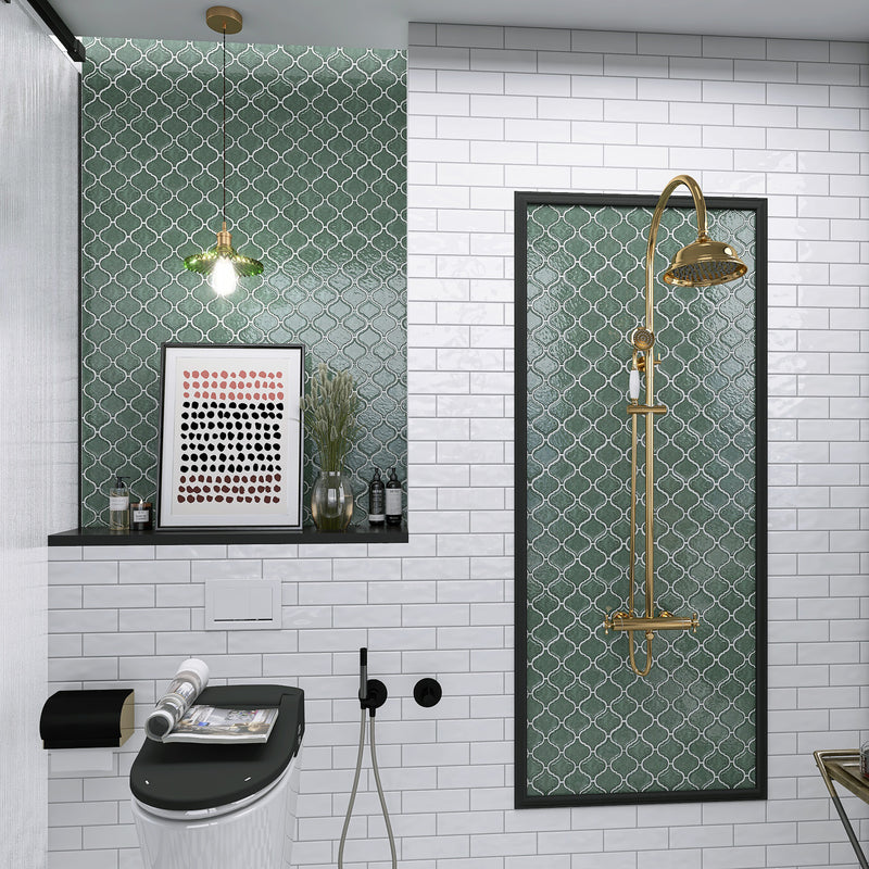 Classic Green 10.36 in. x 9.38 in. Arabesque Glossy Glass Mosaic Tile