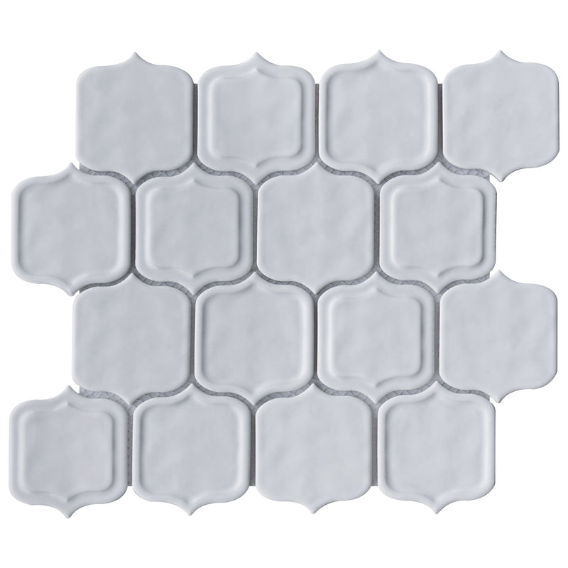 Classic White 11.86 in. x 10.79 in. Arabesque Glossy Glass Mosaic Tile