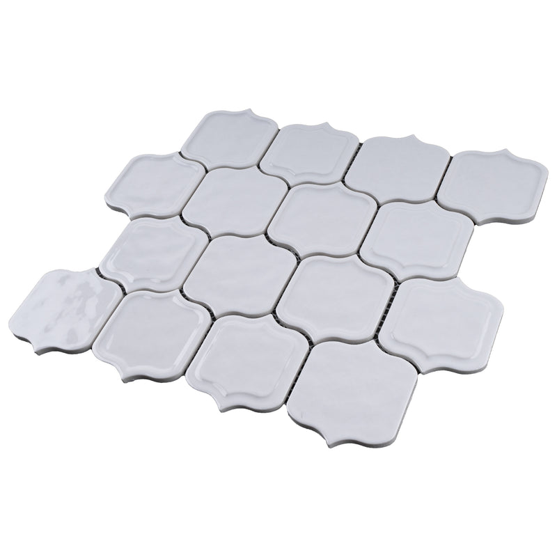 Classic White 11.86 in. x 10.79 in. Arabesque Glossy Glass Mosaic Tile