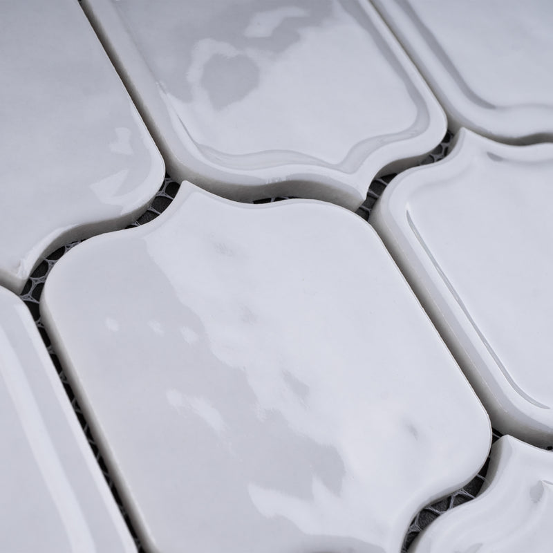 Classic White 11.86 in. x 10.79 in. Arabesque Glossy Glass Mosaic Tile